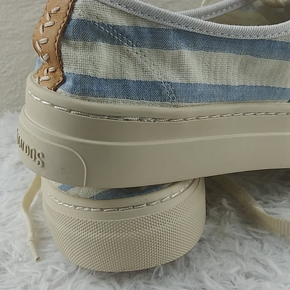 Soludos Blue Striped Fabric Upper Almond Toe Lace Up Low Top Platform Sneaker - Picture 12 of 15